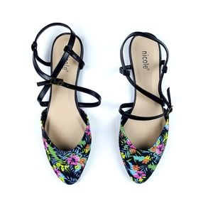Nicole Women's Floral Pointed Toe Strappy Flats
